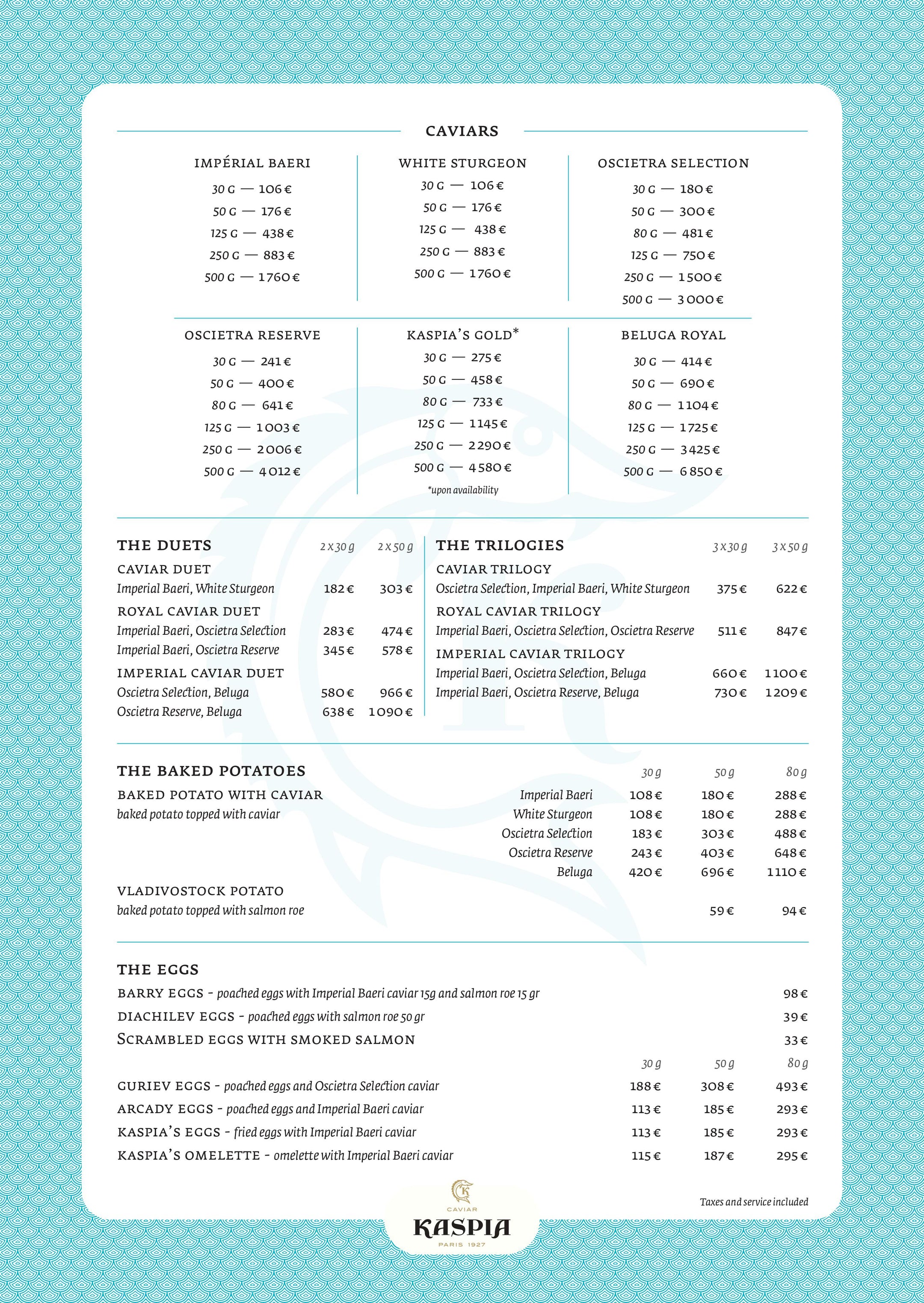 Menu Paris CAVIAR KASPIA