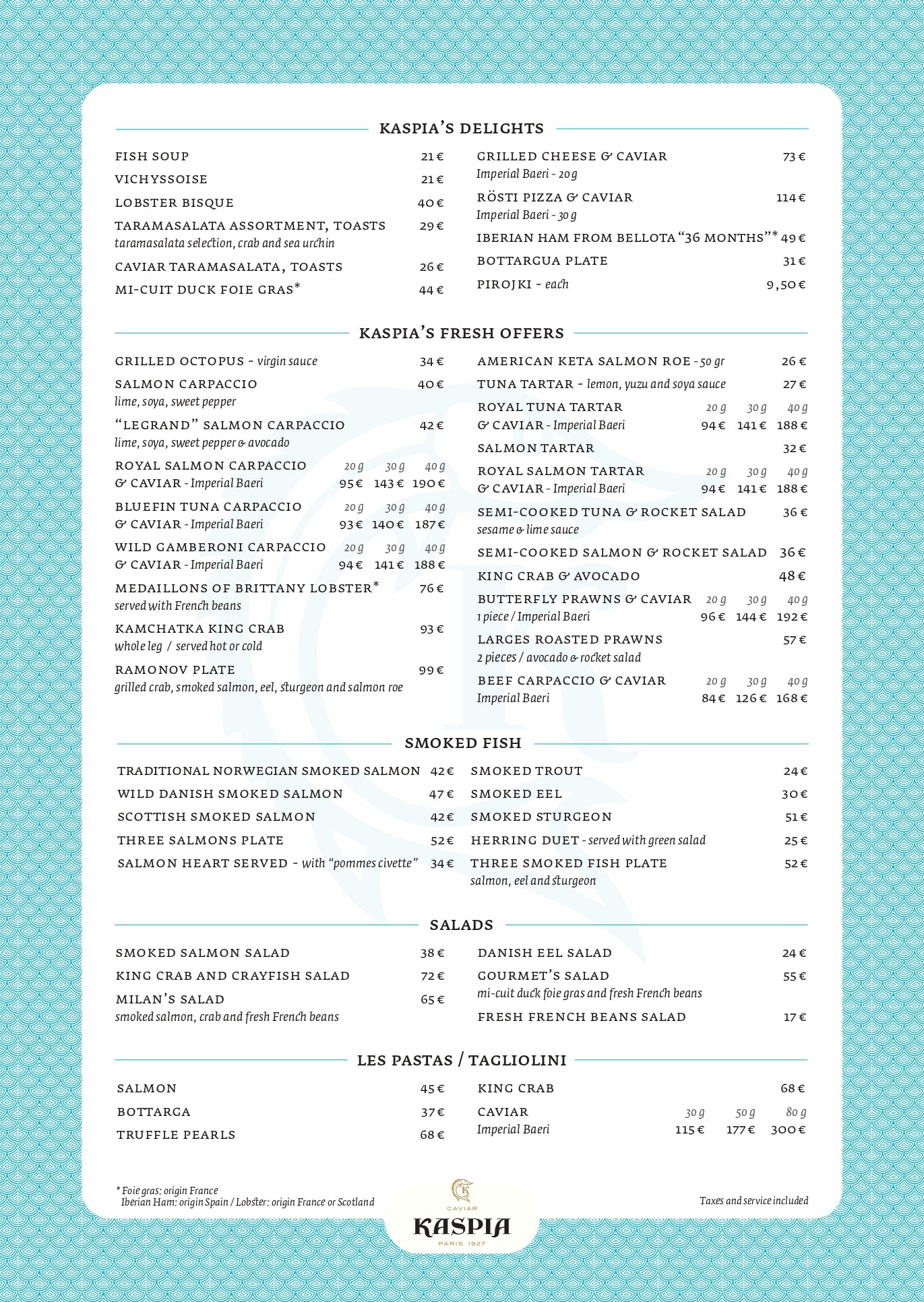MENU PARIS – CAVIAR KASPIA
